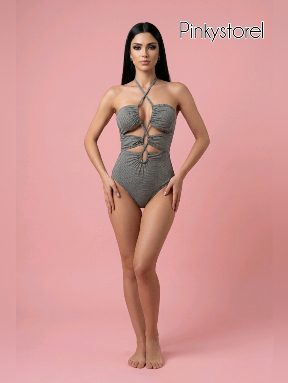 Crisscross Cutout One-Piece Swimsuit in Heather Gray